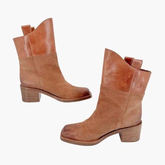 Chanel Paris Dallas Short Boots Size 39 US 8-8.5 Brown Suede Leather Western - Picture 10 of 16